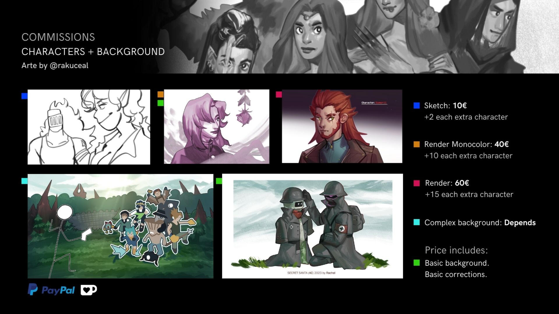 Commission sheet with info and examples.